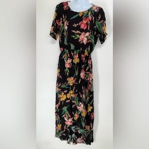 maxi long dress black floral print bohme new nwt medium m